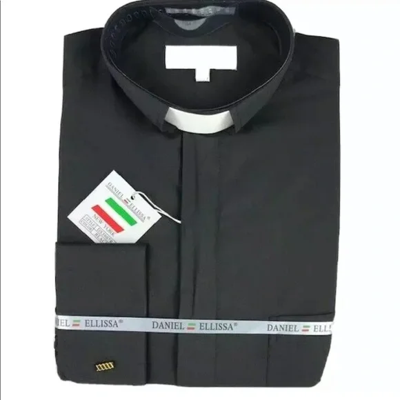Daniel Ellissa Men's Black Clergy Shirt White Tab French Cuff Sizes 14.5 - 17.5 - Picture 2 of 4
